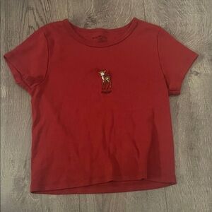 Brandy Melville Red Crop Top with Deer Embroidery